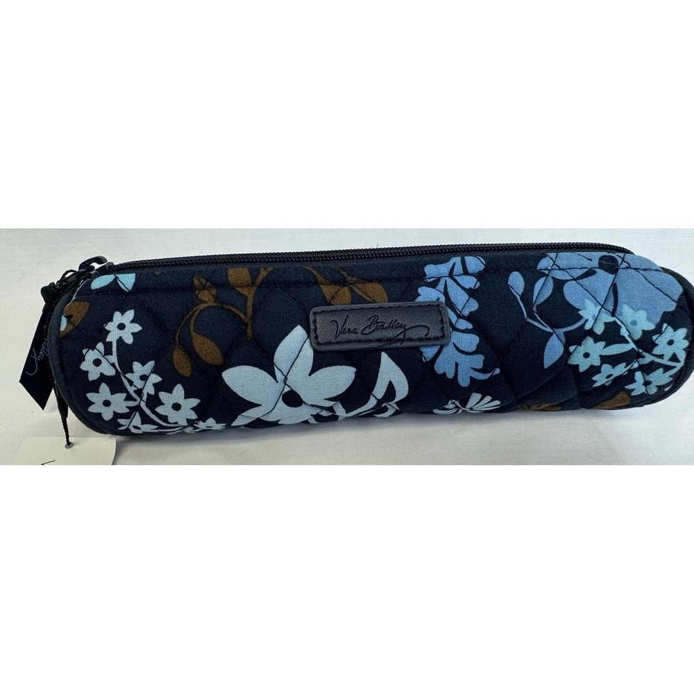 Vera Bradley Brush Pencil Case Pouch Java Floral Navy Blue New With Tags